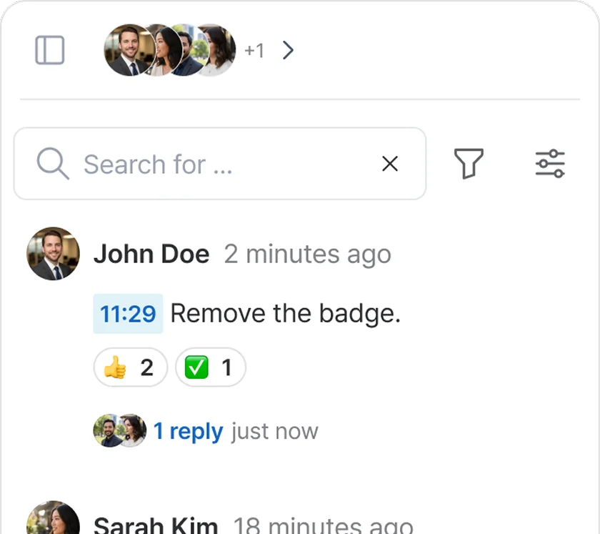 Live collaboration comment panel